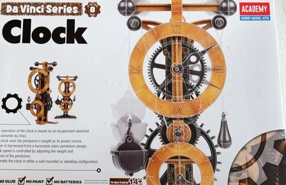 Academy Da Vinci Series Clock Plastic Model Kit Brown Working Pendulum 18150